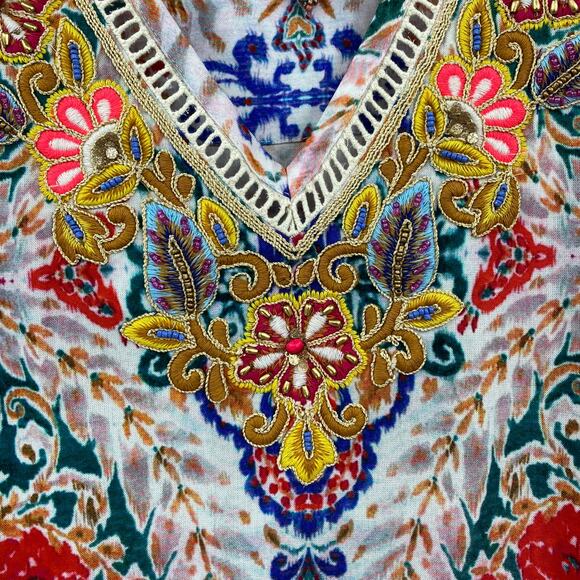 Soft Surroundings Ipanema Maxi Dress Embroidered Cover Up Colorful NEW Womens XS - Picture 5 of 10